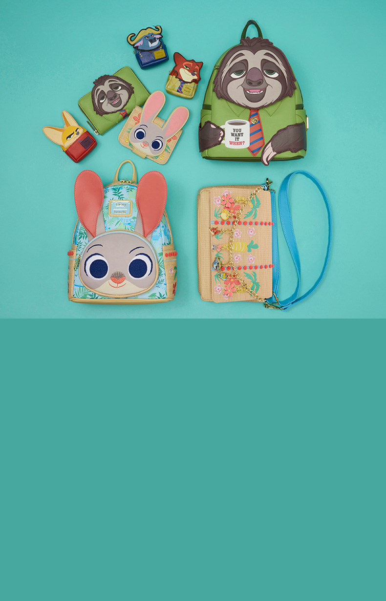 Green background with Disney Zootropolis 2 Loungefly collection