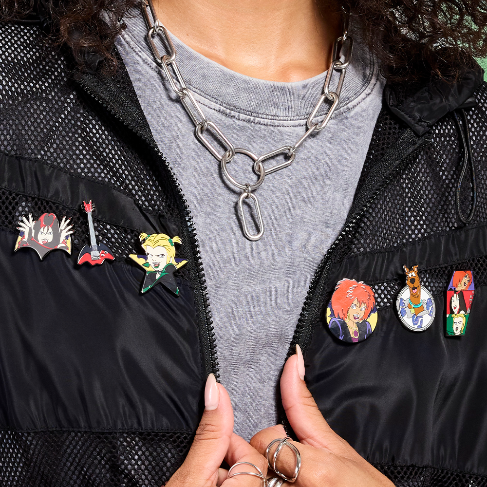 Scooby Doo Hex Girls pins displayed on a jacket lapel