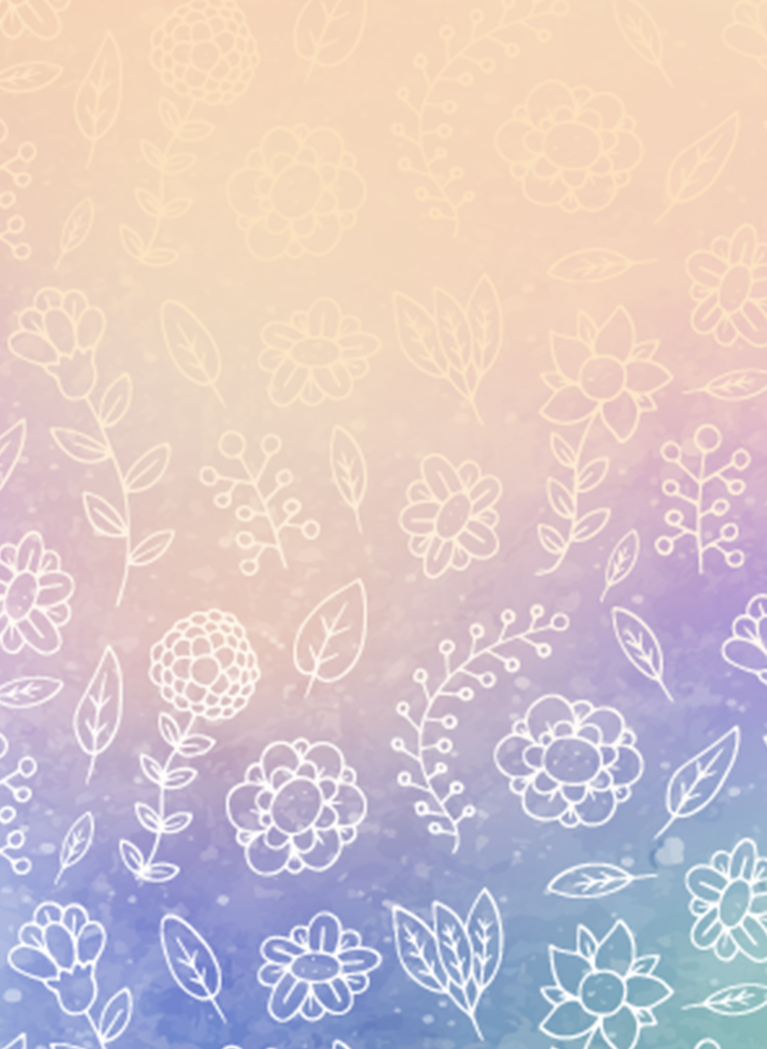 pastel rainbow gradient with white drawn flower overlay