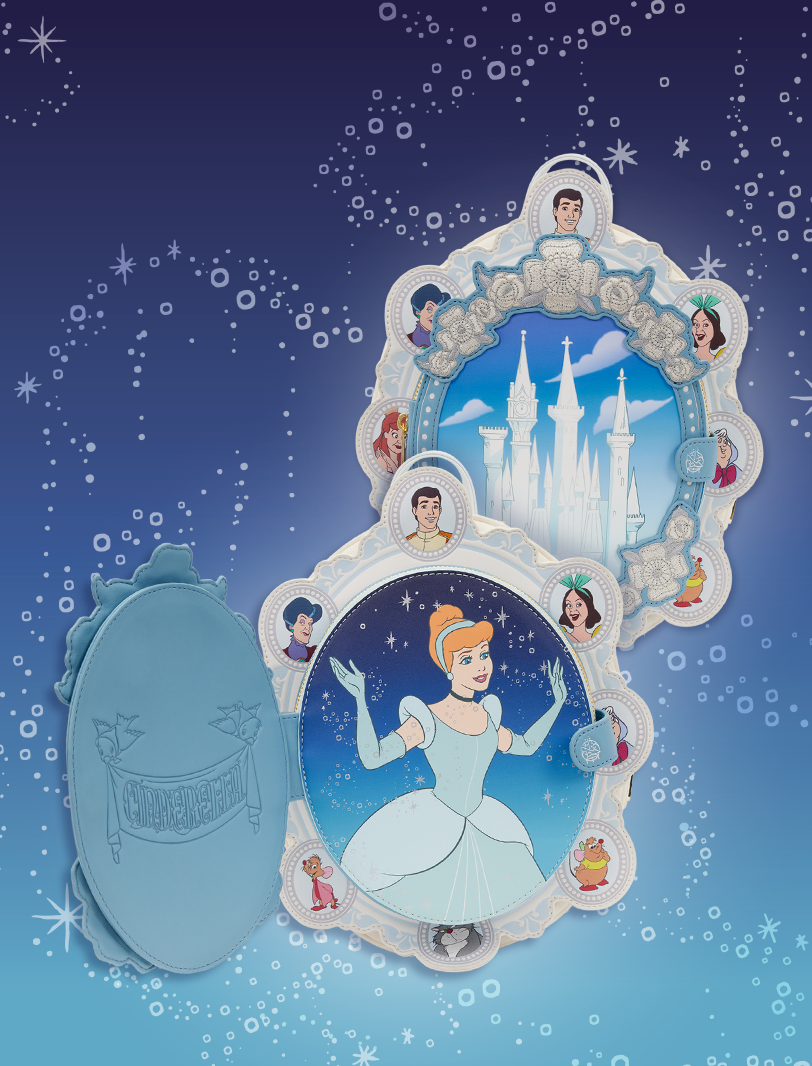 Disney Cinderella-themed storybook accessory featuring Cinderella, a castle pop-up scene, and character artwork on a blue fairytale-inspired background.