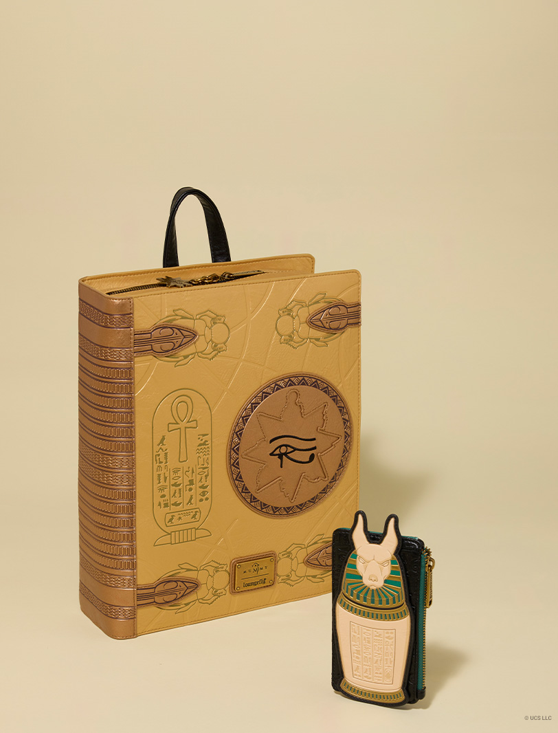 Neutral background featuring Loungefly The Mummy accessories