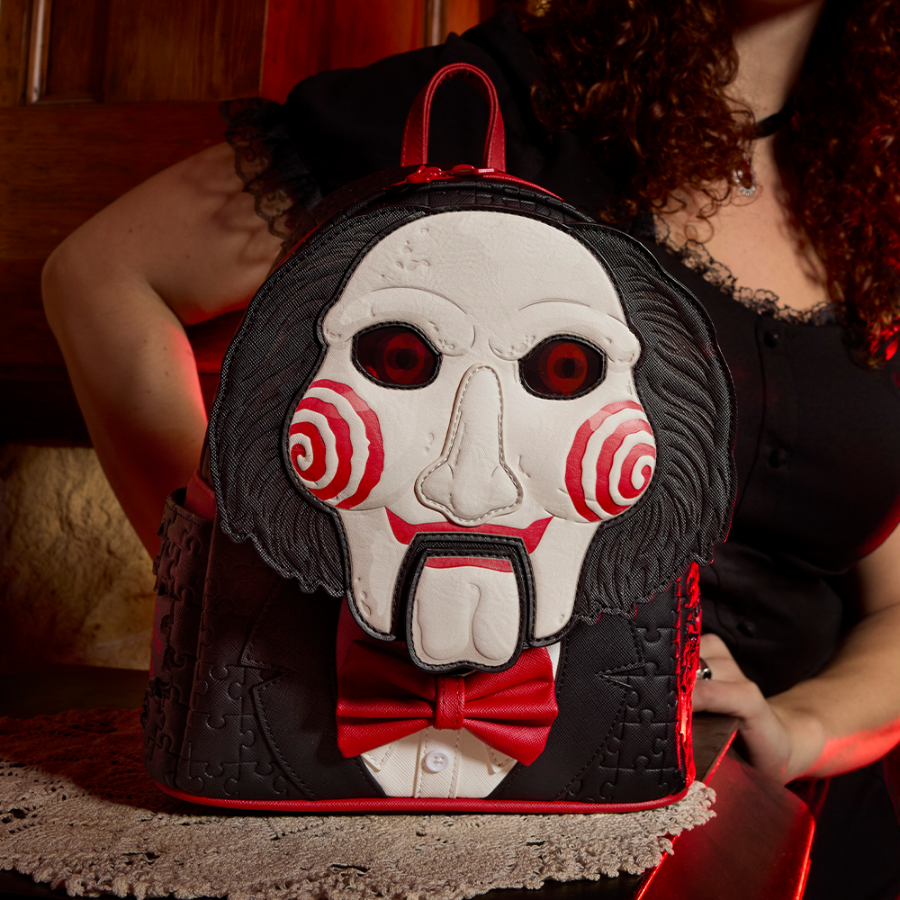 Close up of Saw Loungefly backpack