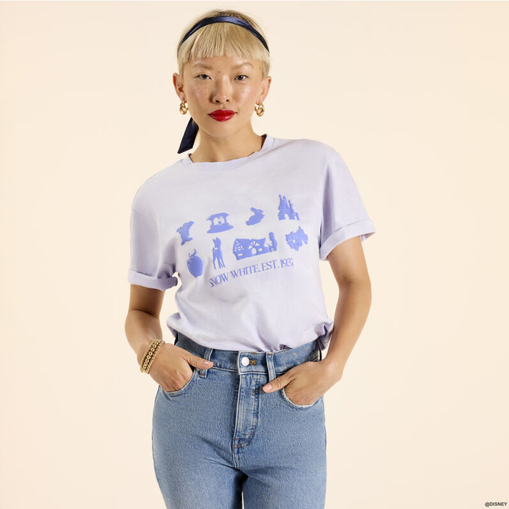 Beige background with model wearing Loungefly Snow White Tee