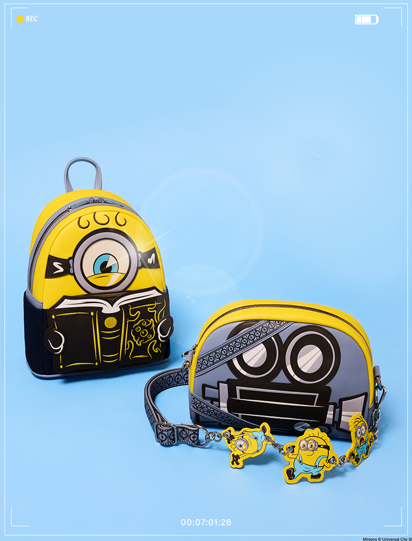 Blue background featuring Loungefly Minions collection