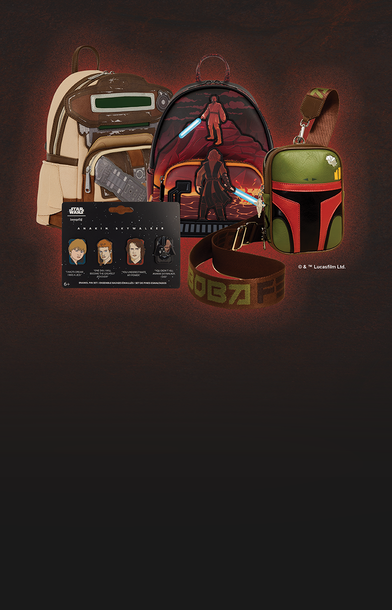Rough Brown background with Loungefly Star Wars collection with Red Glow