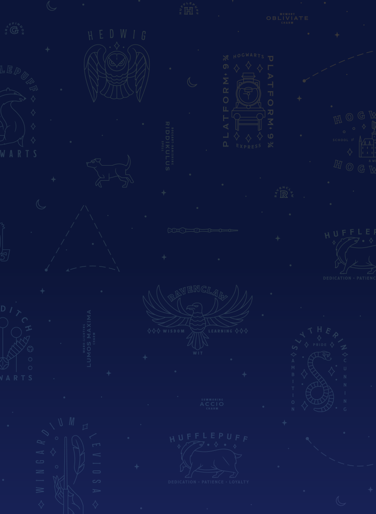 Dark Blue gradient background with stars and Hogwarts House symbols seamless pattern