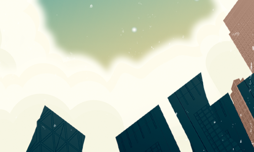 Cloudy sky background with Dark Blue/Green silhouette buildings