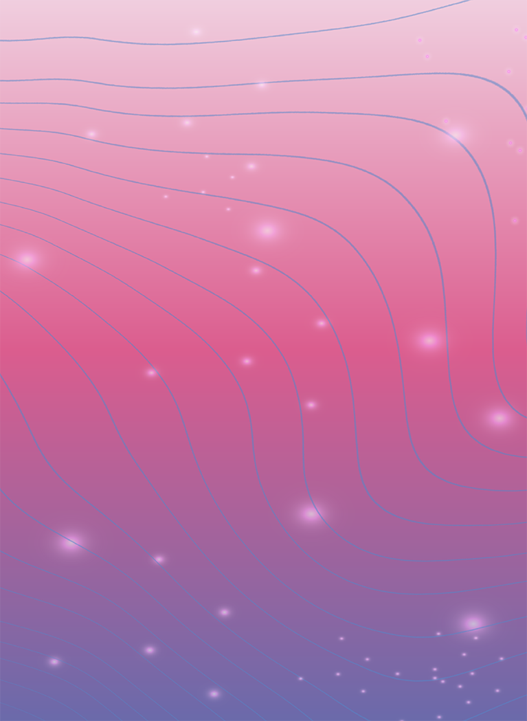 Pink to Purple gradient background with Pink orbs and Honmoon wavy lines
