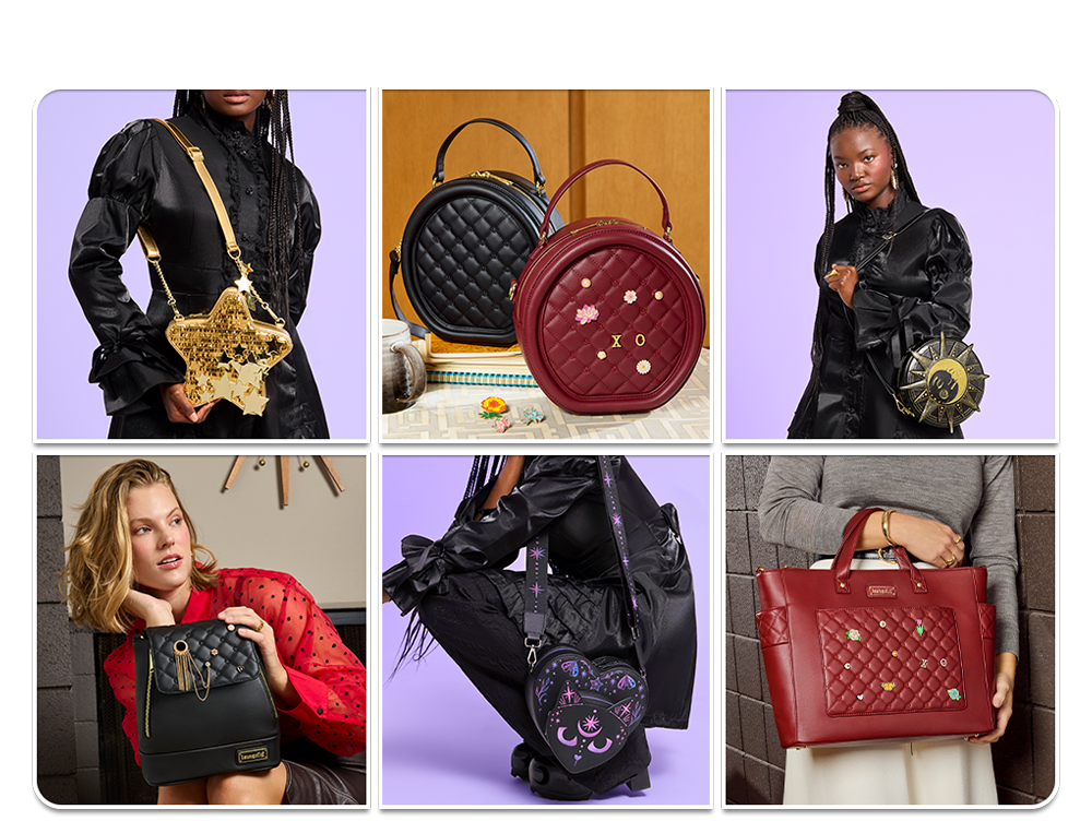 Collage of Loungefly Branded BackStory and Celestial collections