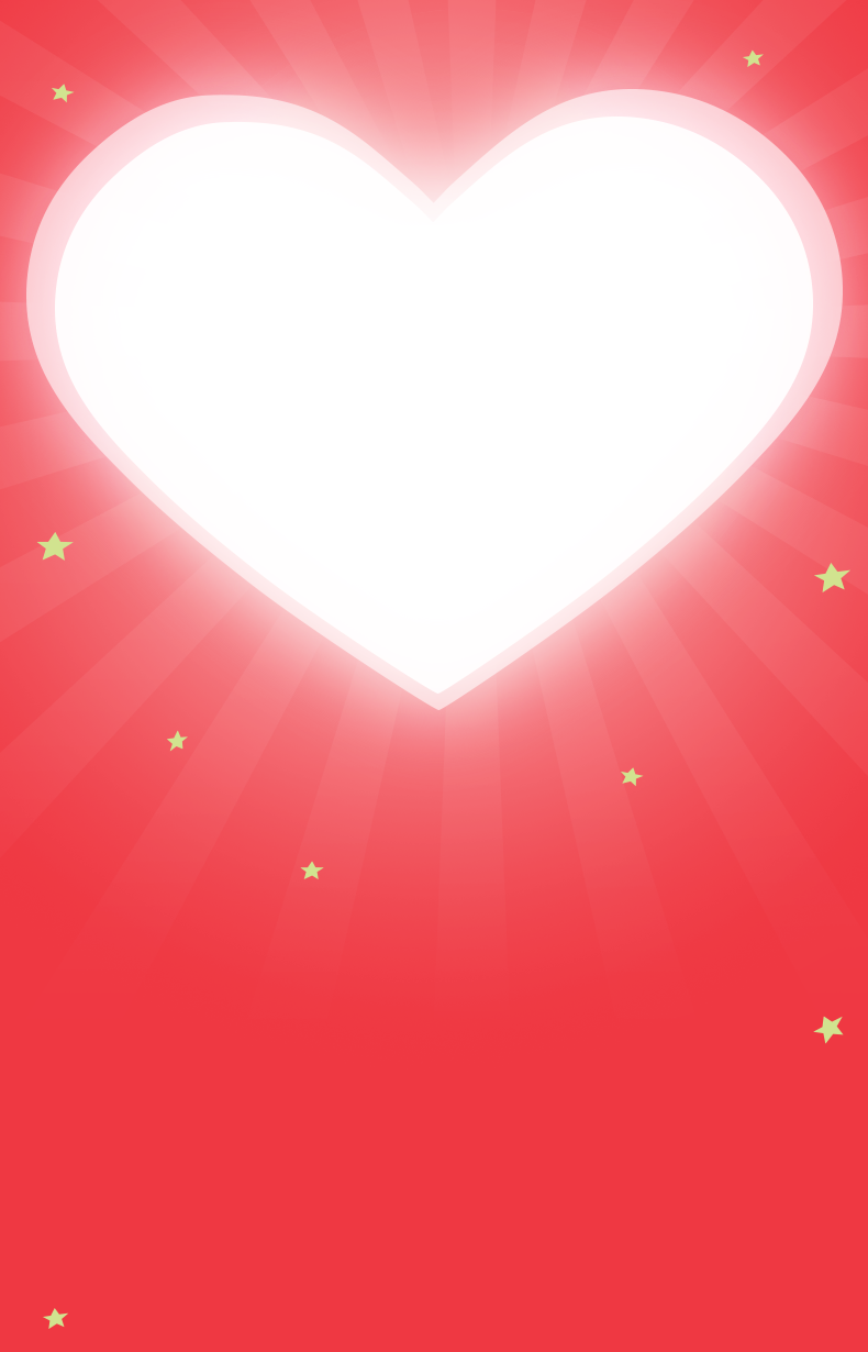 Gradient Red background with Yellow stars and a big White heart