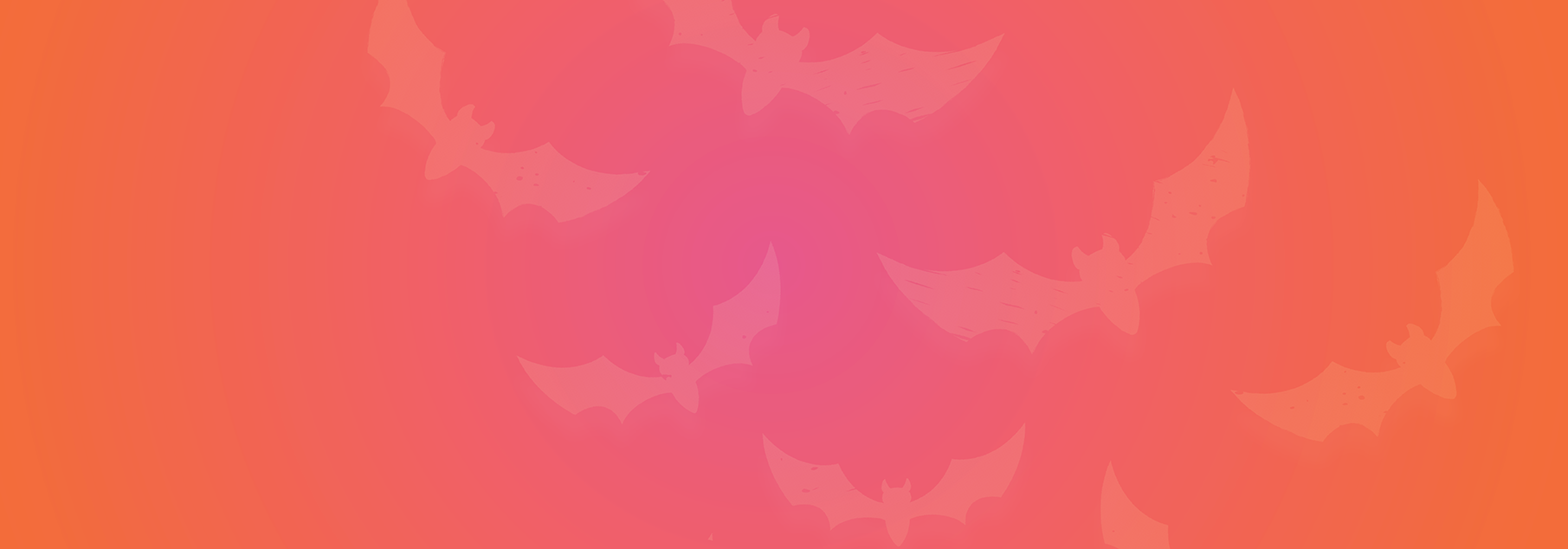 Pink to Orange radial gradient background with White faded bats