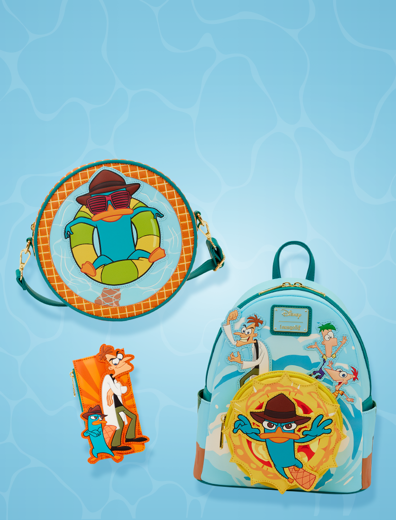 Swimming pool background featuring Loungefly Disney Phineas & Ferb collection