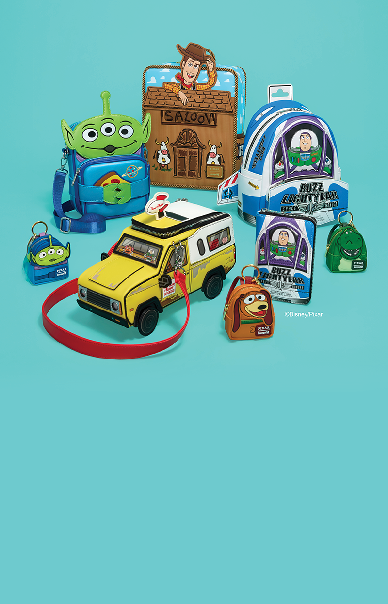 Teal background featuring Toy Story 30th Anniversary collection