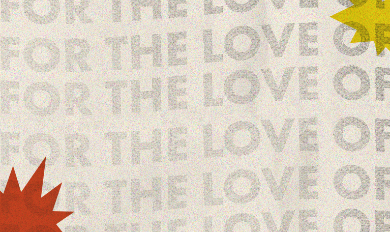 Tan background with "For the Love of POP!" text overlay pattern and Orange/Yellow color bursts