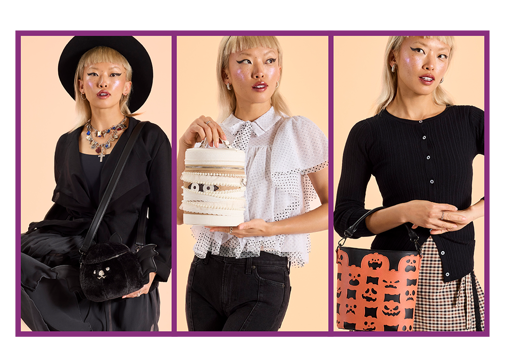 Purple border collage featuring Halloween Loungefly-Branded styles