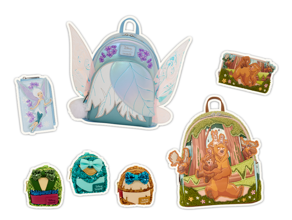 Selection of Disney exclusive bags and wallets including Disney Fairies, Princesses and Brother Bear
