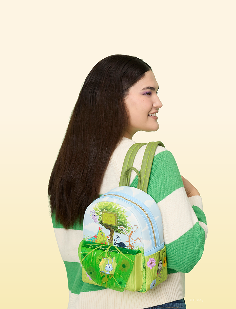 Yellow background with model and Loungefly A Bug's Life exclusive