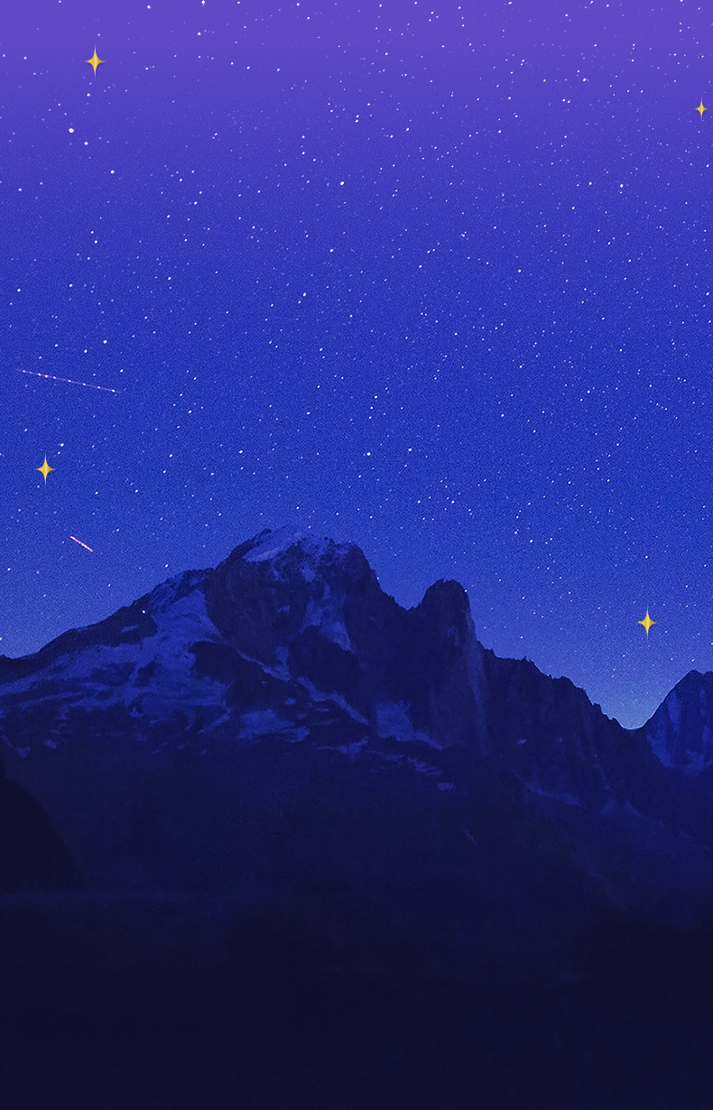 Magical night sky gradient background with dark rolling hills and stars in the sky