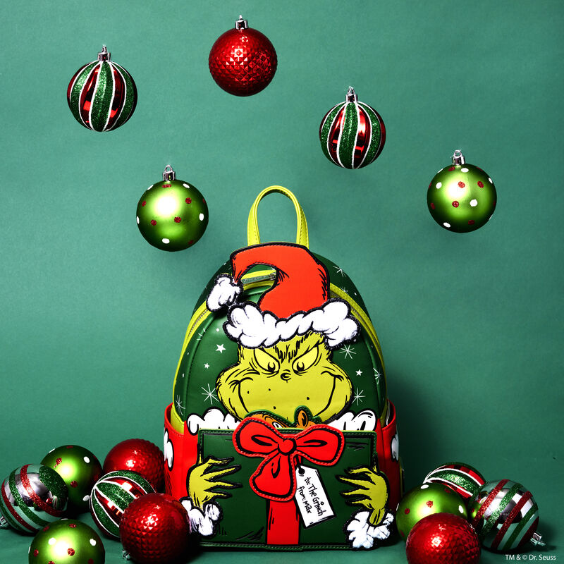 Loungefly Dr. Seuss How the Grinch Stole Christmas Grinch & Max Figural  Mini Backpack