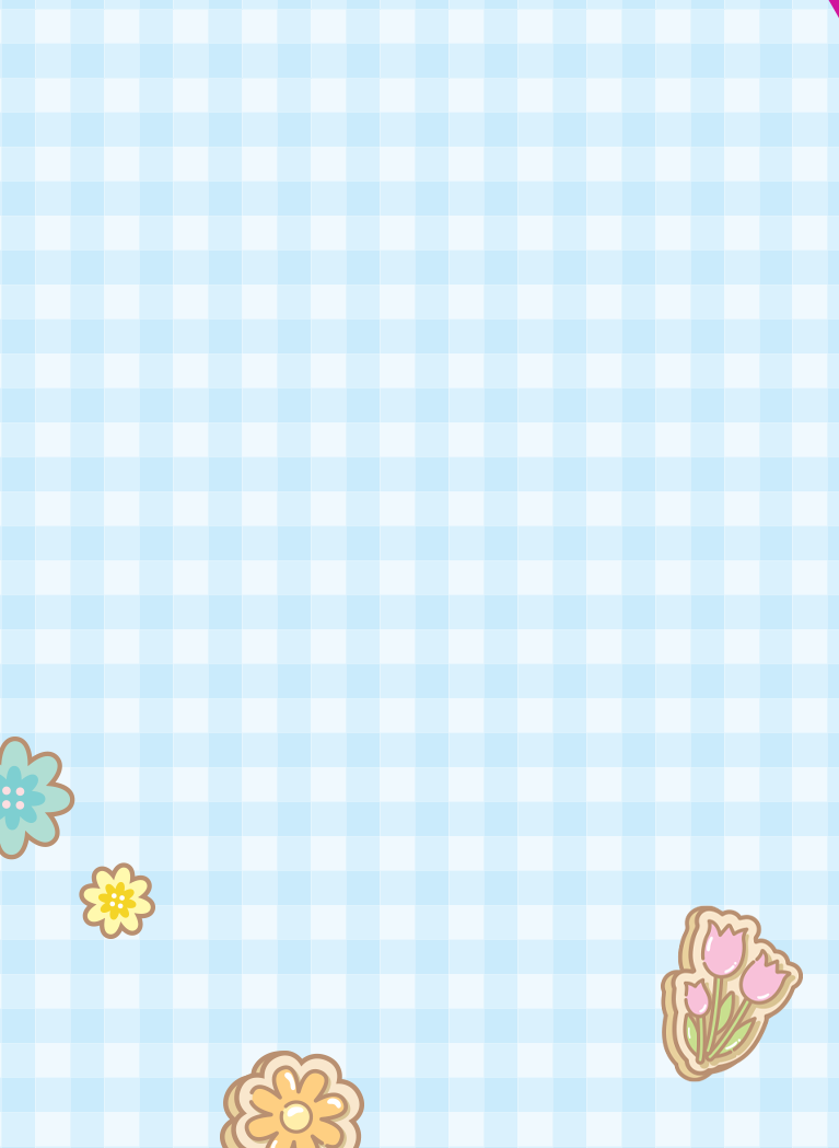 Blue White gingham pattern background with floral stickers