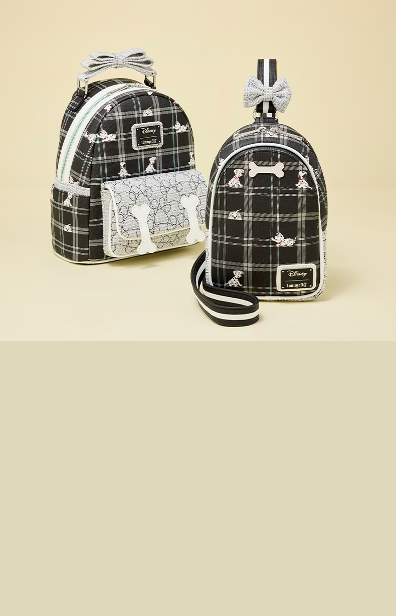 Tan background featuring Loungefly Disney 101 Dalmatians Exclusive collection