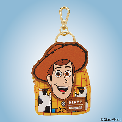 Blue background featuring Loungefly Pixar Toy Story Mystery Mini Backpack charms