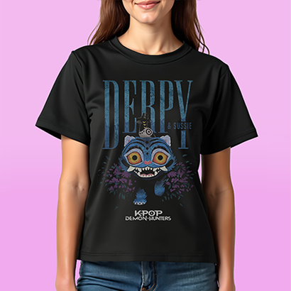 KPop Demon Hunters background featuring Funko Derpy T-Shirt