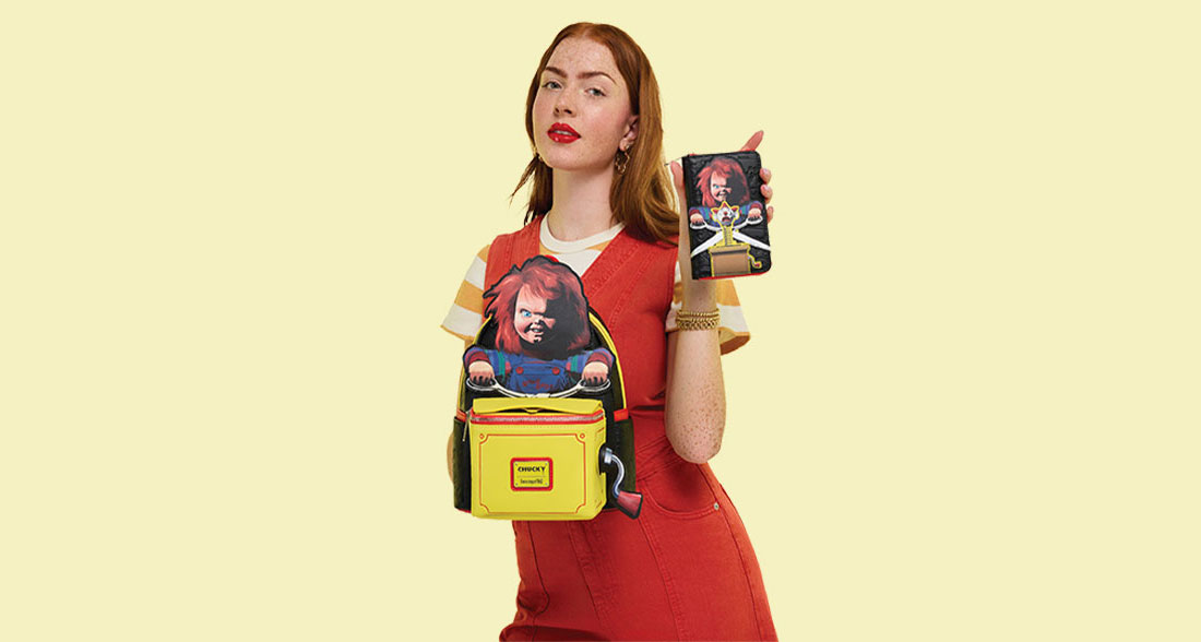 Model showcasing Loungefly Chucky collection