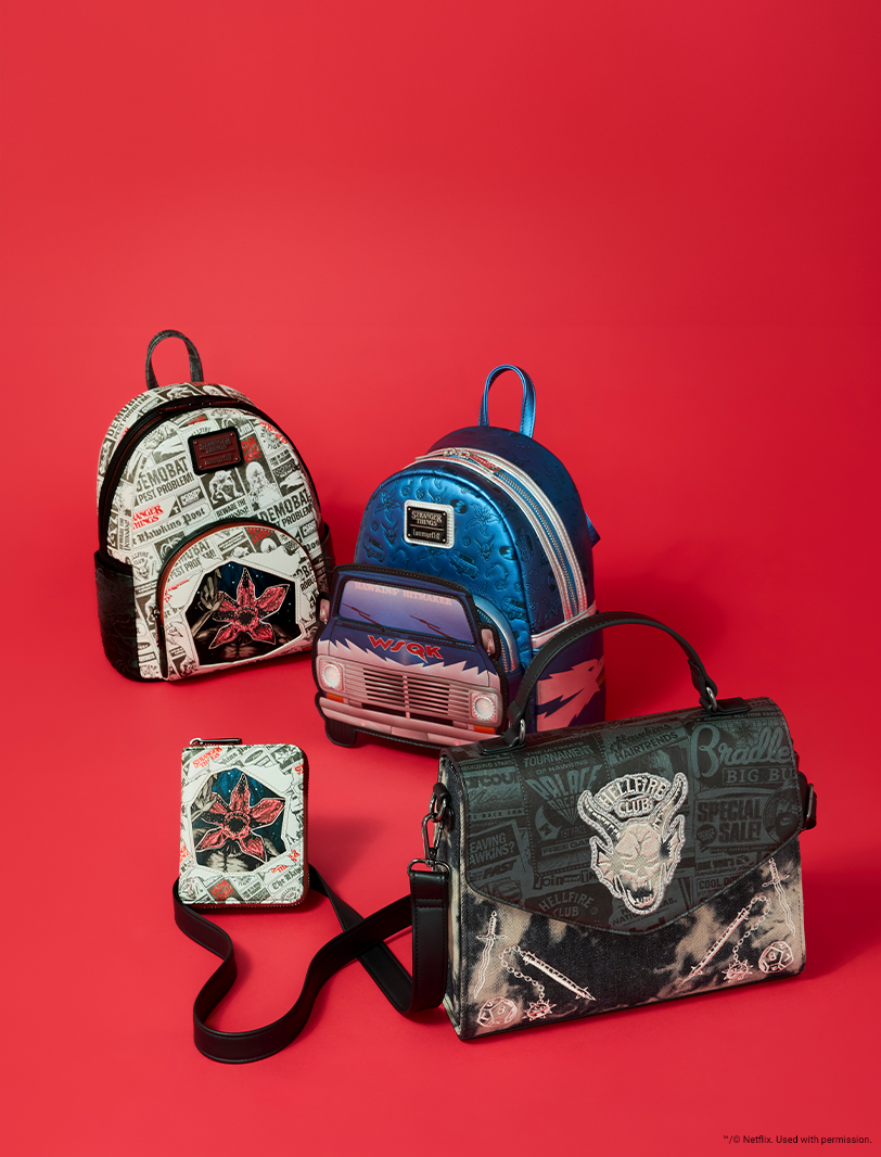 Red product background featuring Loungefly Netflix Stranger Things collection