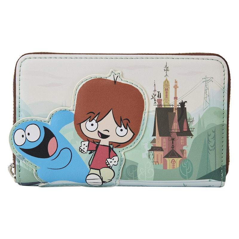 Zip around wallet featuring Mac and Bloo running together with Foster's Home for Imaginary Friends in the background