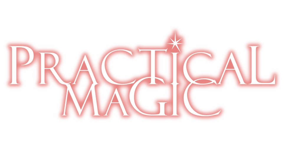White and Orange outlined Practical Magic logo