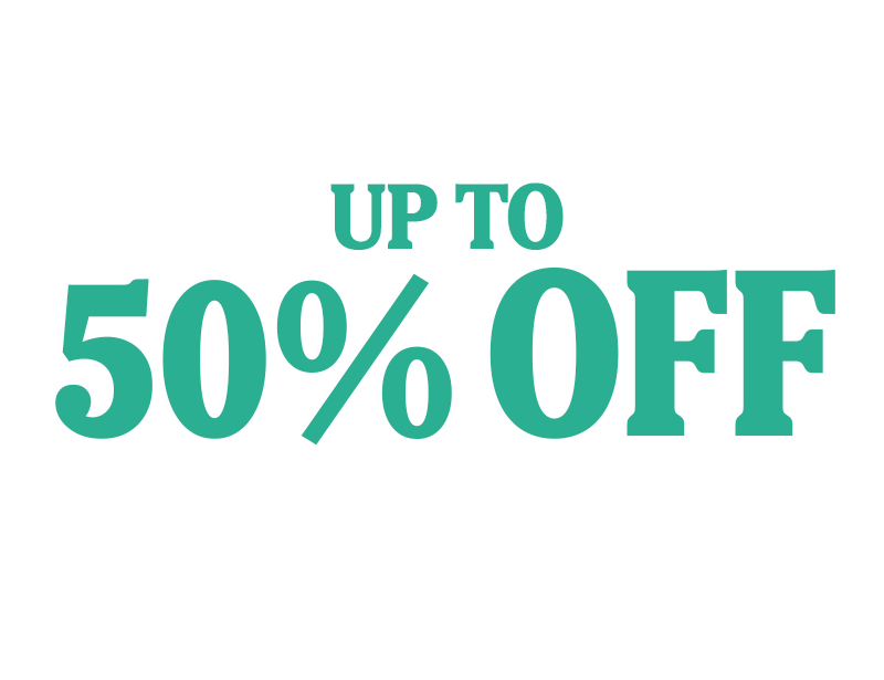 Teal text for Funko's Black Friday sale. Up to 50% Off!