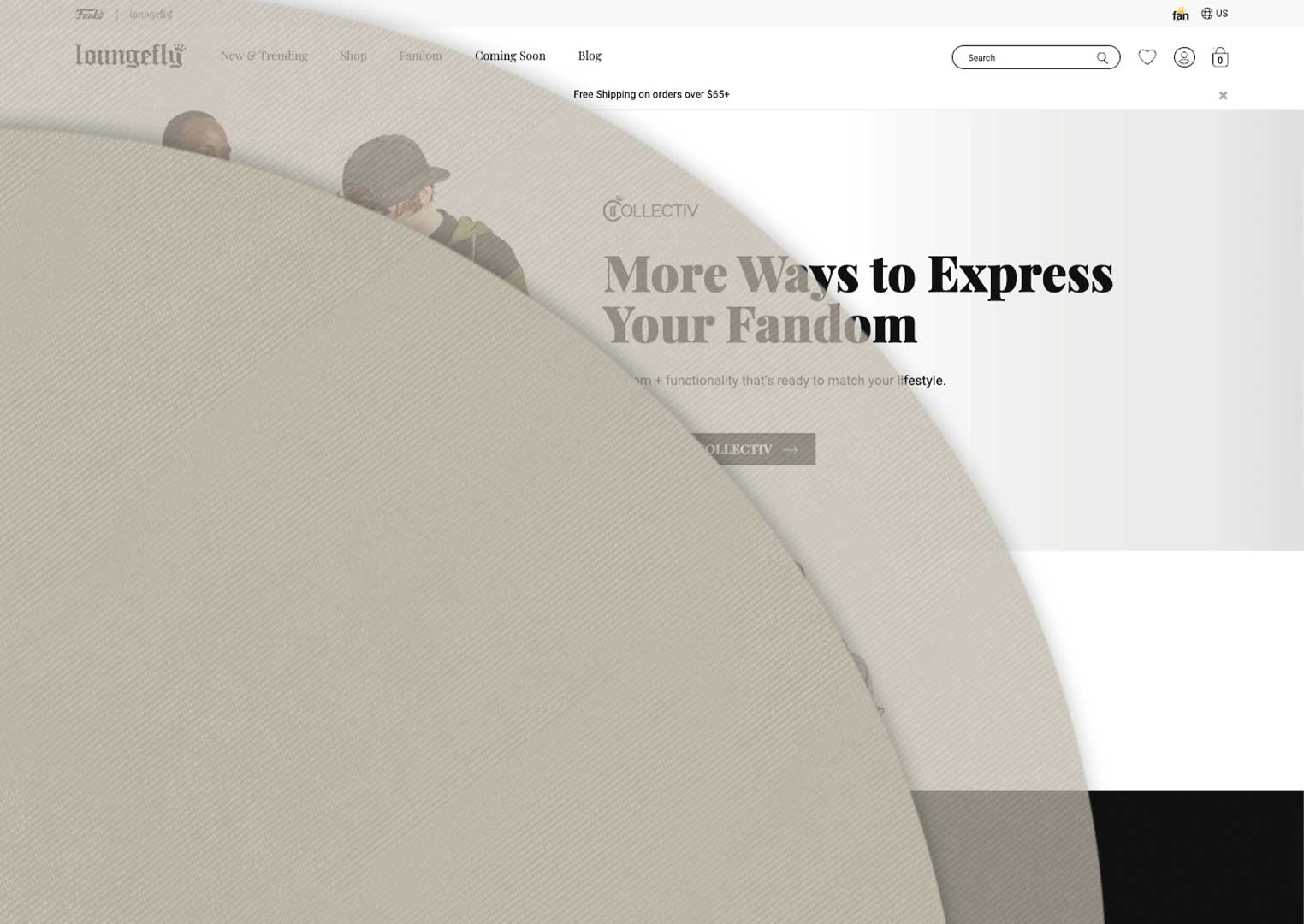 Dark tan circles overlaying Loungefly COLLECTIV landing page. Click to learn more!