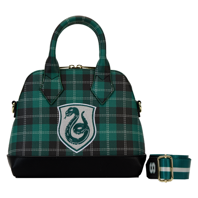 Harry Potter Slytherin Varsity Plaid Crossbody against a white background
