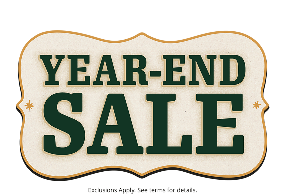 Tan shape with Gold border and Green text for Loungefly's End of Year Clearance Sale