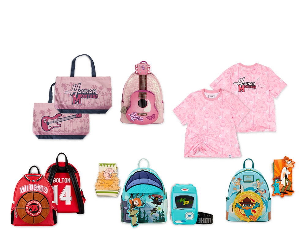 Loungefly styles inspired by Disney Channel favorites like Hannah Montana, High School Musical, Kim Possible and more!