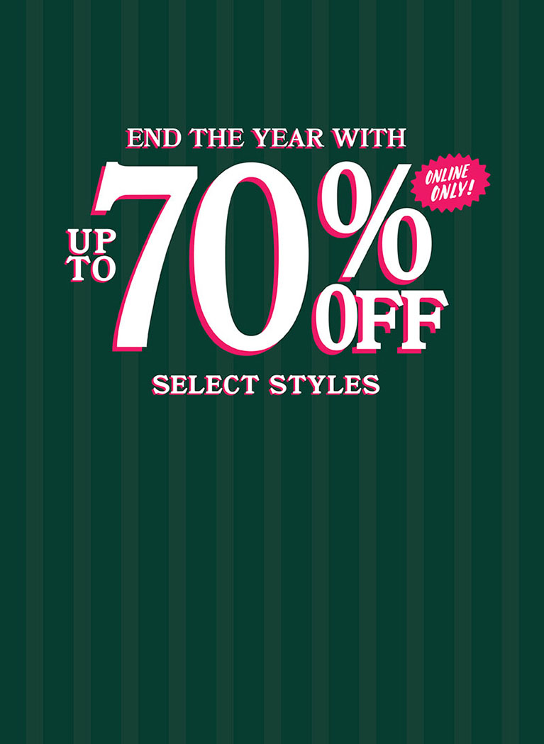 Dark Green striped background featuring Loungefly Up to 70% Off End of the Year sale