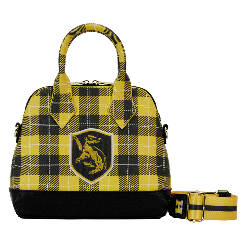 Image of our Harry Potter Hufflepuff Varsity Plaid Crossbody Bag against a white background