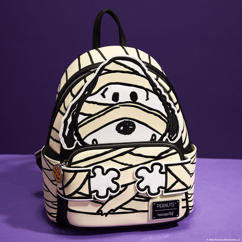 Loungefly mini backpack featuring Snoopy from Peanuts dressed as a mummy