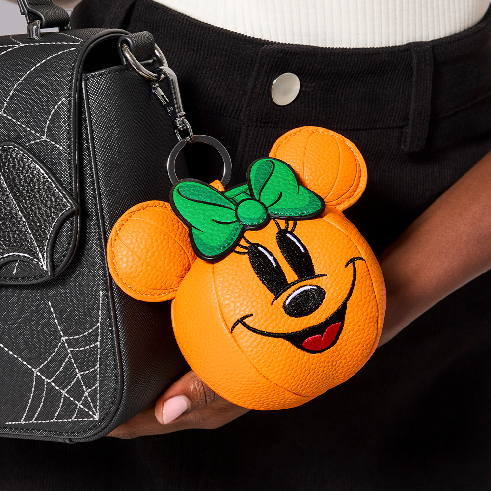 Close-up of of Loungefly Disney Minnie Mouse Pumpkin Bag Charm