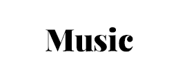 Black text spelling Music