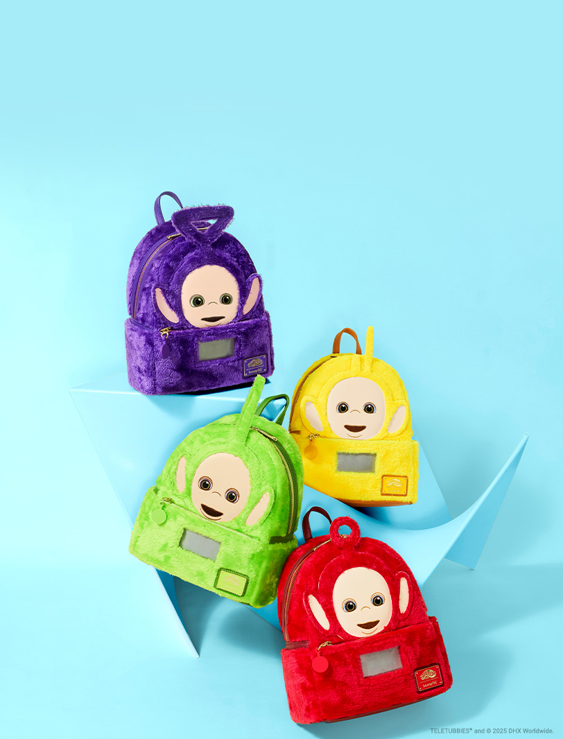 Blue Teal background featuring Loungefly May Teletubbies collection