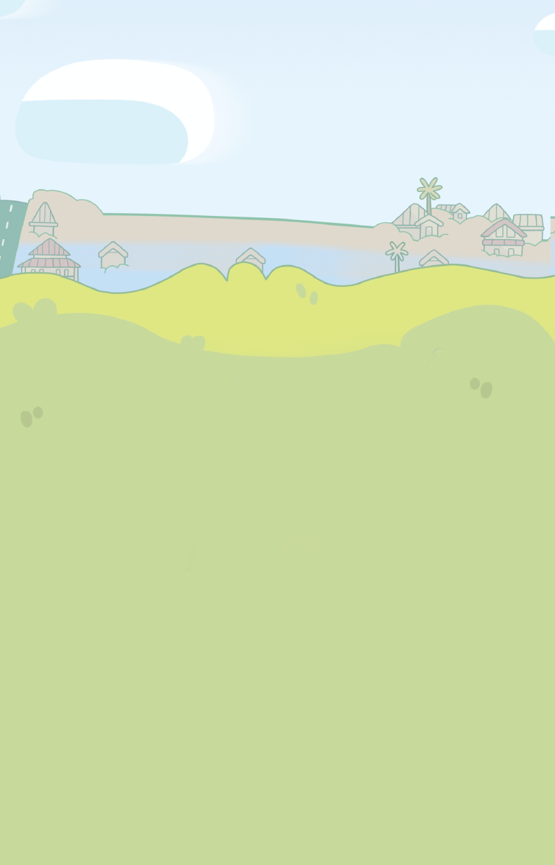 Cartoon background with Blue sky and rolling Green hills giving Bluey aesthetic