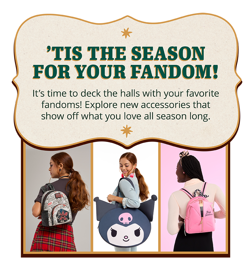 Loungefly New Arrivals collage with holiday messaging