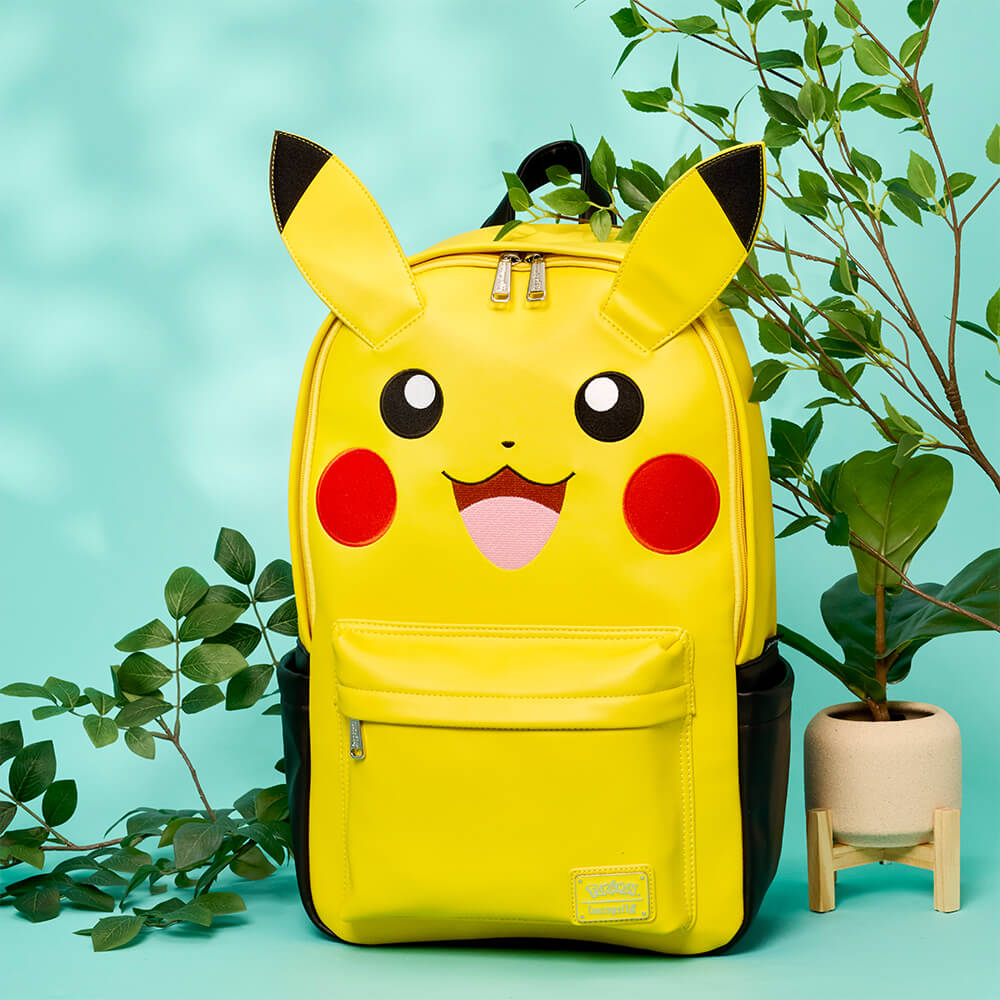 Teal product background with plants featuring Pokémon Pikachu Cosplay Full-Size Backpack