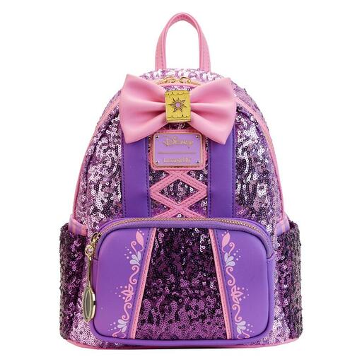 Pink and purple sequin mini backpack in the style of Rapunzel's dress