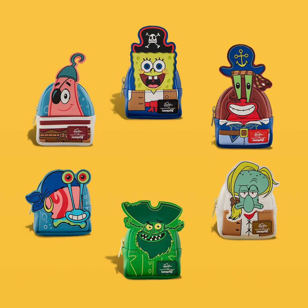 Yellow background featuring Loungefly Nickelodeon Spongebob Squarepants Mystery Keychains