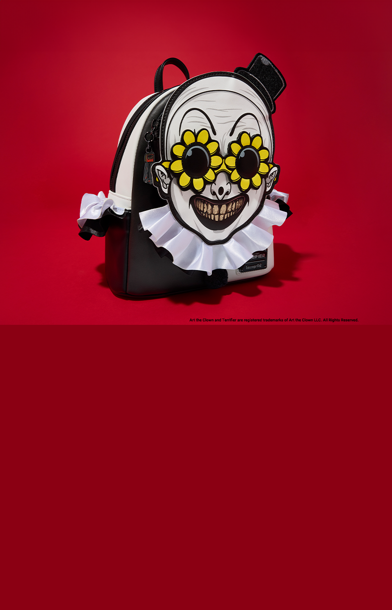 Blood Red product background featuring Loungefly Terrifier Mini Backpack