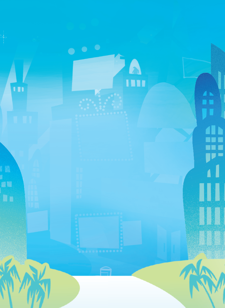 Cartoon city skyline with Blue hue