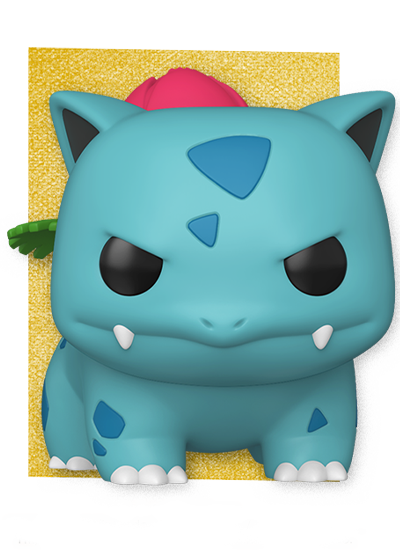 Yellow rectangle background featuring Funko POP Pokemon